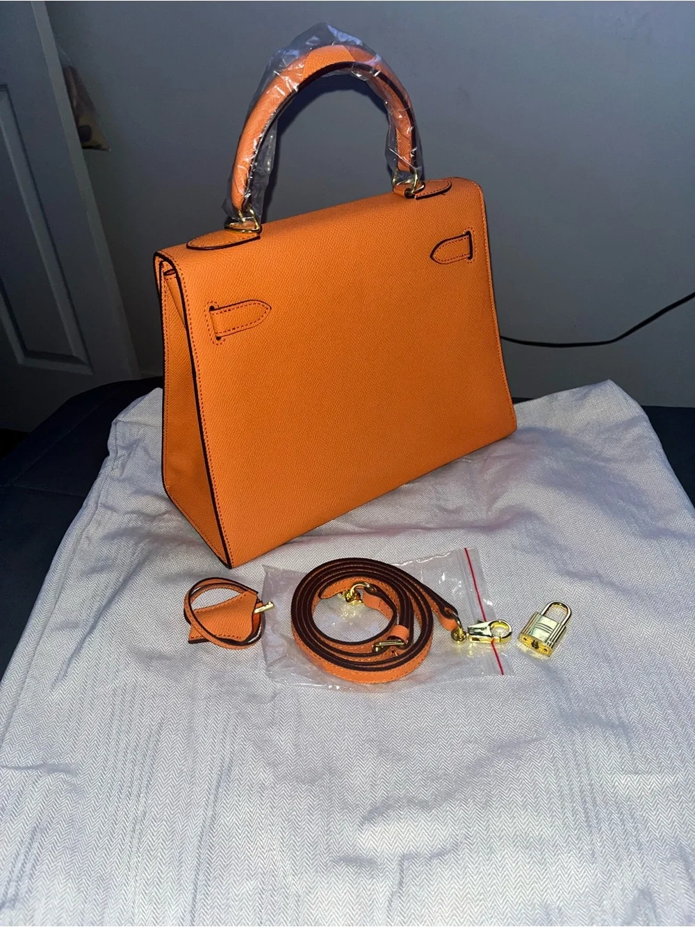 Orange Top-Handle Women’s Bag with Gold Hardware